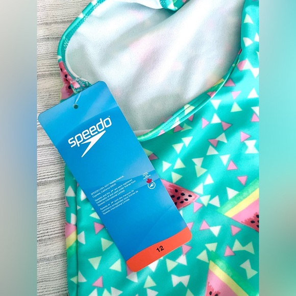 Adorable turquoise watermelon S 12 girls one piece Speedo swimsuit new w/ tags - Picture 3 of 5